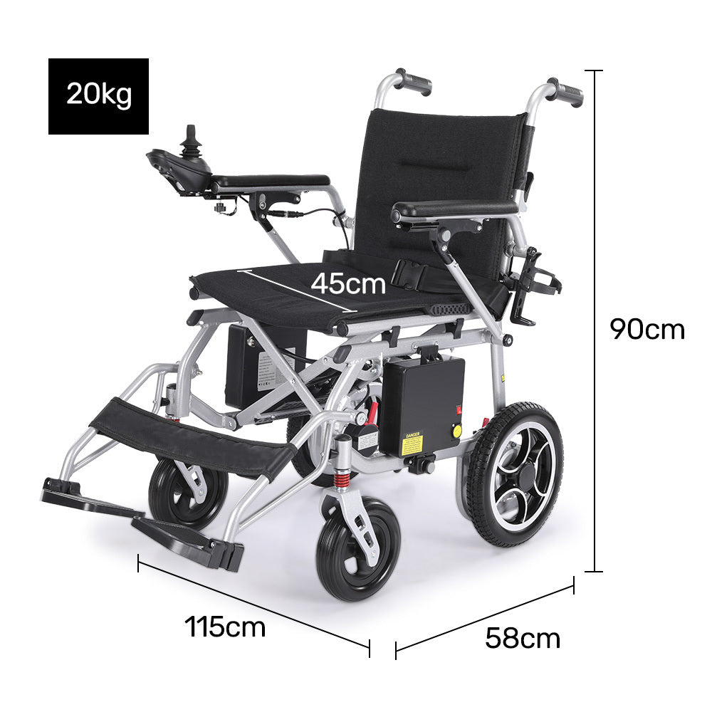 NNEMB Power Electric Wheel Chair-Airline Approved-Only Weighs 20kg-18km Range-Remote Control-Headrest-Lithium Batteries-Silver