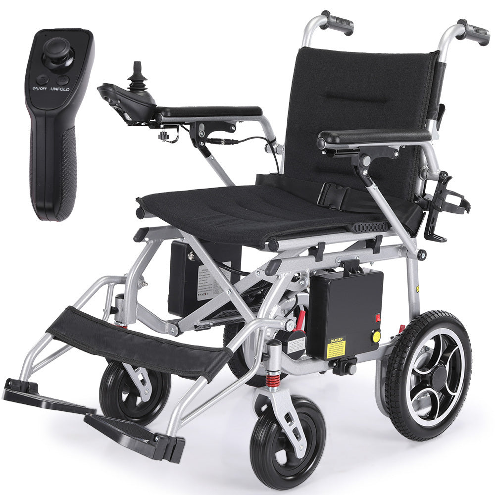 NNEMB Power Electric Wheel Chair-Airline Approved-Only Weighs 20kg-18km Range-Remote Control-Headrest-Lithium Batteries-Silver