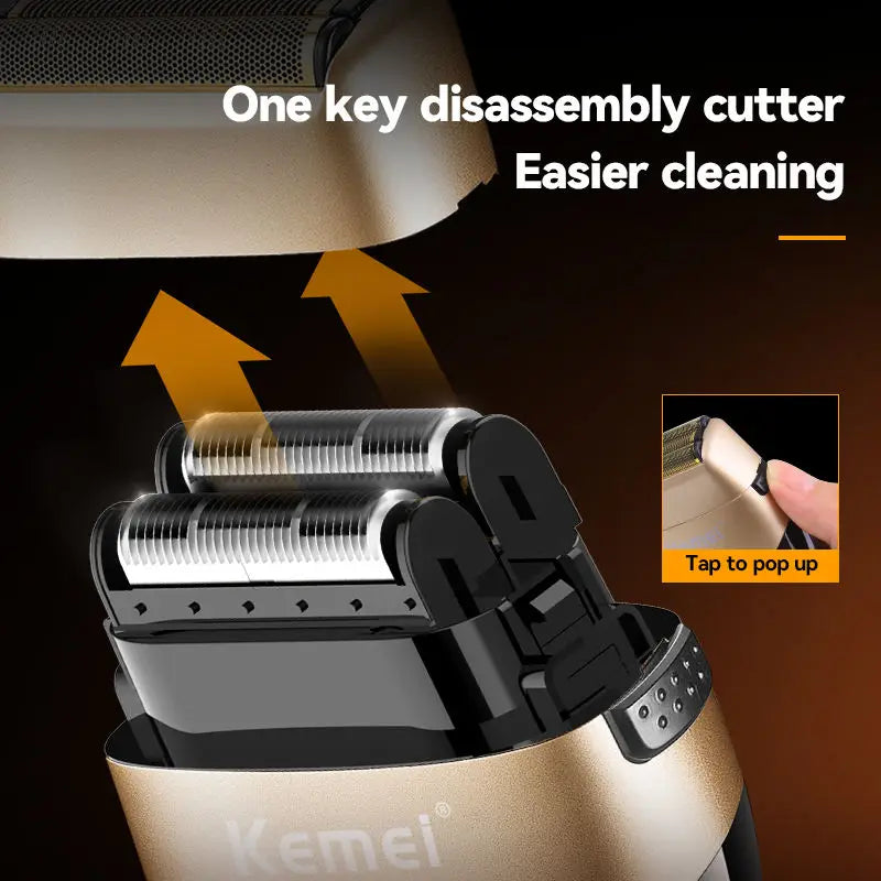 NNEOBA High Quality Electric Shaver Three-Blade Foil Trimmer Razor Gold