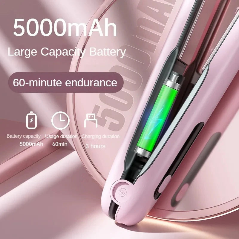 NNEDSZ Green Wireless Rechargeable Hair Straightener with 5000mAh Battery - Portable Design & Adjustable Temperature